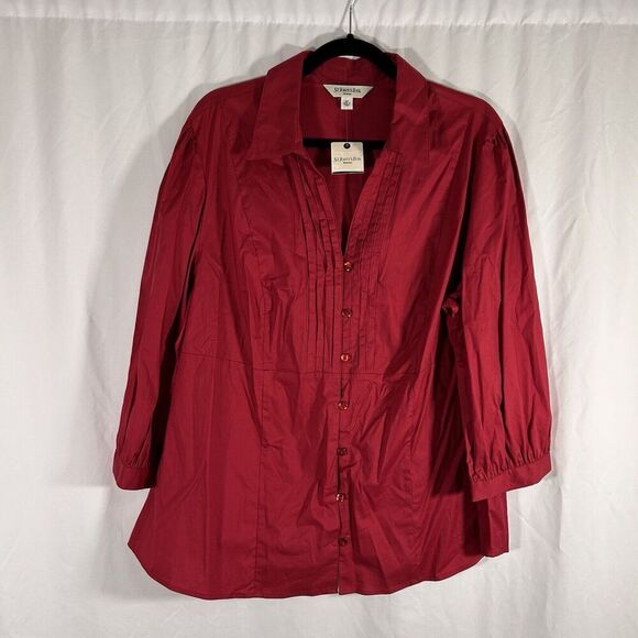 New St John's Bay Blouse Women's 2X Red Button Up Long Sleeve Vneck Collared - Picture 1 of 9